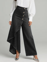 High Waist Hose Damen | Asymmetrisch & Weites Bein – Schwarz