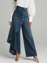 High Waist Hose Damen | Asymmetrisch & Weites Bein – Dunkelblau
