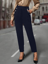 High Waist Hose Damen | Slim & Dekorative Knöpfe – Dunkelblau