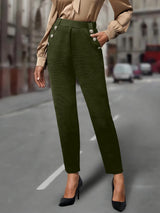 High Waist Hose Damen | Slim & Dekorative Knöpfe – Grün
