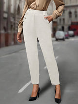 High Waist Hose Damen | Slim & Dekorative Knöpfe – Weiß
