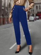 High Waist Hose Damen | Slim & Dekorative Knöpfe – Blau