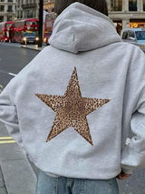 Hoodie Damen | Leopardenstern-Rückenmotiv & Cleanes Finish – Silber