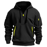 Hoodie für Herren | Kapuzenpullover Herren | Reißverschlusstaschen & Ärmeltasche – Schwarz