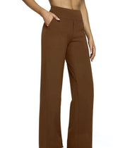 Hose Damen | High Waist Weithose mit Taschen – Dunkelbraun