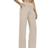 Hose Damen | High Waist Weithose mit Taschen – Beige