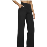 Hose Damen | High Waist Weithose mit Taschen – Schwarz