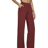 Hose Damen | High Waist Weithose mit Taschen – Rot