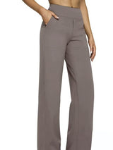 Hose Damen | High Waist Weithose mit Taschen – Braun