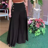 Hose Damen | Weite Palazzo-Hose mit Knopfdetails – Schwarz