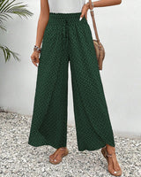 Hose mit weitem Bein Damen | Gemustert & Fließend – Grün