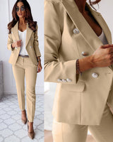 Hosenanzug Damen | Doppelknopfleiste & Schlanke Silhouette – Beige