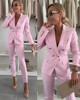 Hosenanzug Damen | Doppelknopfleiste & Schlanke Silhouette – Rosa