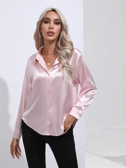 Broose® | Elegante weite Satinbluse mit langen Ärmeln