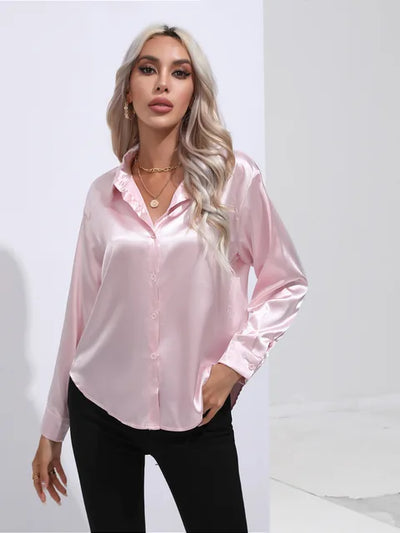 Broose® | Elegante weite Satinbluse mit langen Ärmeln