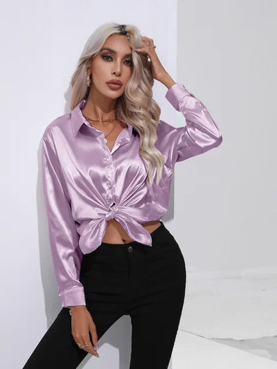 Broose® | Elegante weite Satinbluse mit langen Ärmeln