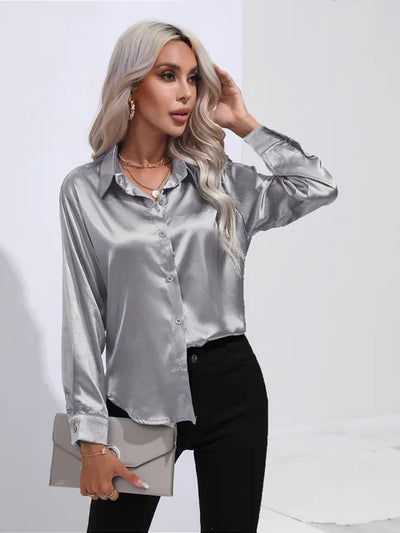 Broose® | Elegante weite Satinbluse mit langen Ärmeln