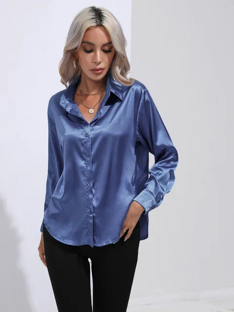 Broose® | Elegante weite Satinbluse mit langen Ärmeln