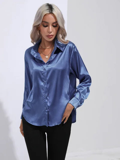 Broose® | Elegante weite Satinbluse mit langen Ärmeln