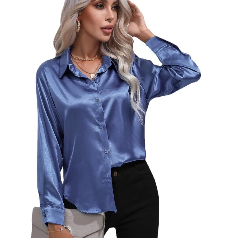 Broose® | Elegante weite Satinbluse mit langen Ärmeln