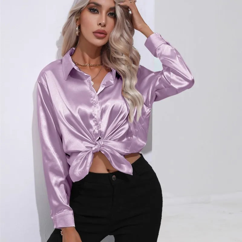 Broose® | Elegante weite Satinbluse mit langen Ärmeln
