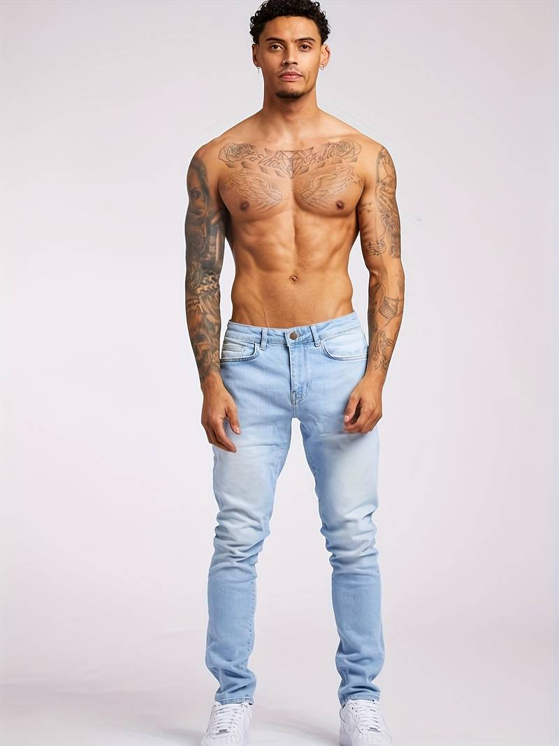 Herren Stylische Schlanke Passform Dehnbare Mid Waist Jeans | Bequem
