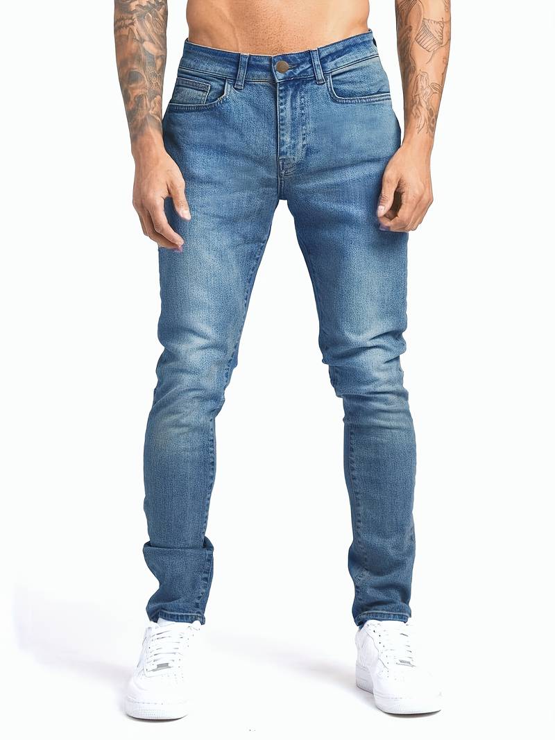 Herren Stylische Schlanke Passform Dehnbare Mid Waist Jeans | Bequem
