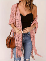 Soravina | Strick-Kimono mit Quasten und fließendem Fall – Rosa