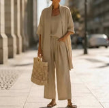 Elisa | Stilvolles Dreiteiliges Set Damen Chic – Beige