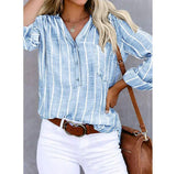 Natascha | Damen Sommer Gestreifte Lässige Bluse – Hellblau