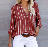 Natascha | Damen Sommer Gestreifte Lässige Bluse – Rot