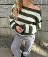 Jana | Damen-Strickpullover modern gestreift & lässig – Grün