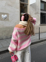 Jana | Damen-Strickpullover modern gestreift & lässig – Rosa