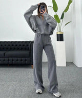 Damen Lässiges Passendes Trainingsanzug Set – Bequemes Zweiteiler Outfit – Grau