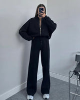 Damen Lässiges Passendes Trainingsanzug Set – Bequemes Zweiteiler Outfit – Schwarz