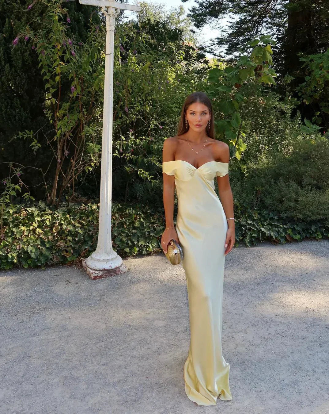 Damen Schulterfrei Meerjungfrau Hochzeit Gast Kleid | Maxi