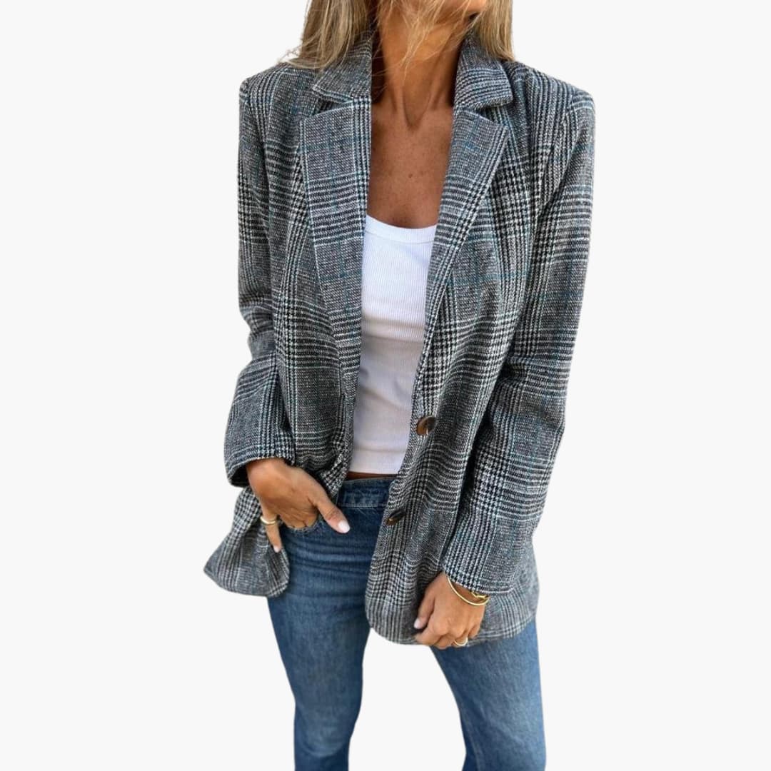 Karierter Damen Blazer mit Reverskragen