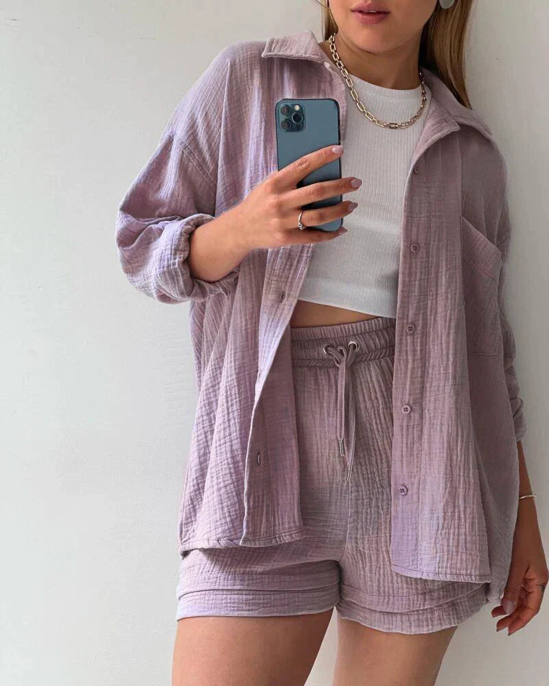 Damen Plissee Set Zweiteiler Elegant