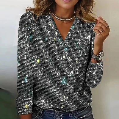 Damen Pailletten Glitzer Party Bluse Festlich