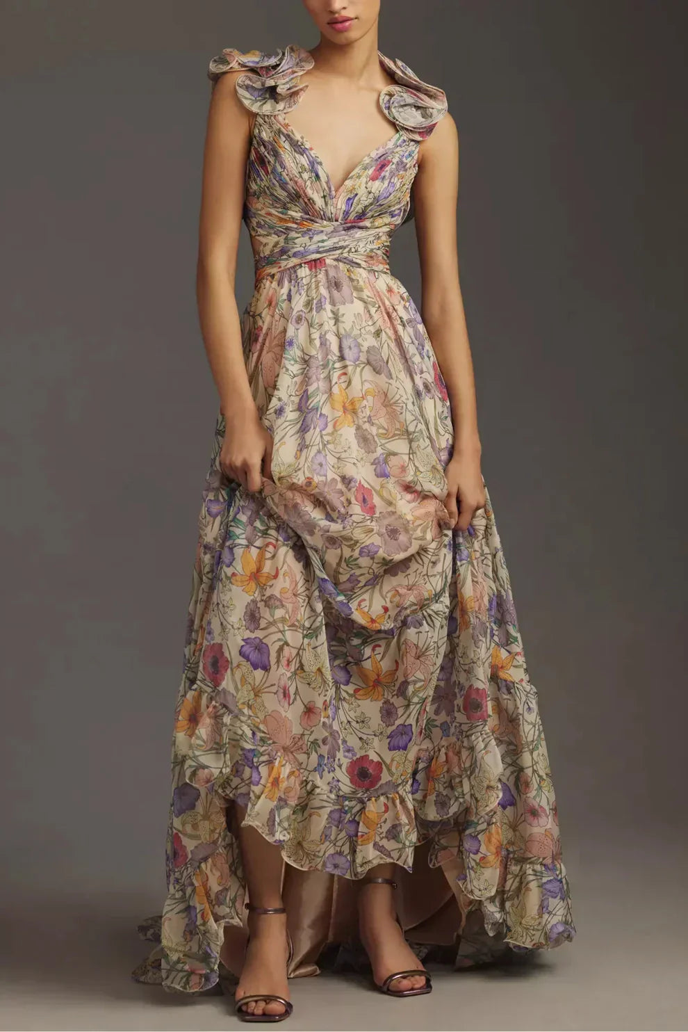 Juliet - Langes plissiertes Kleid mit Blumenmuster