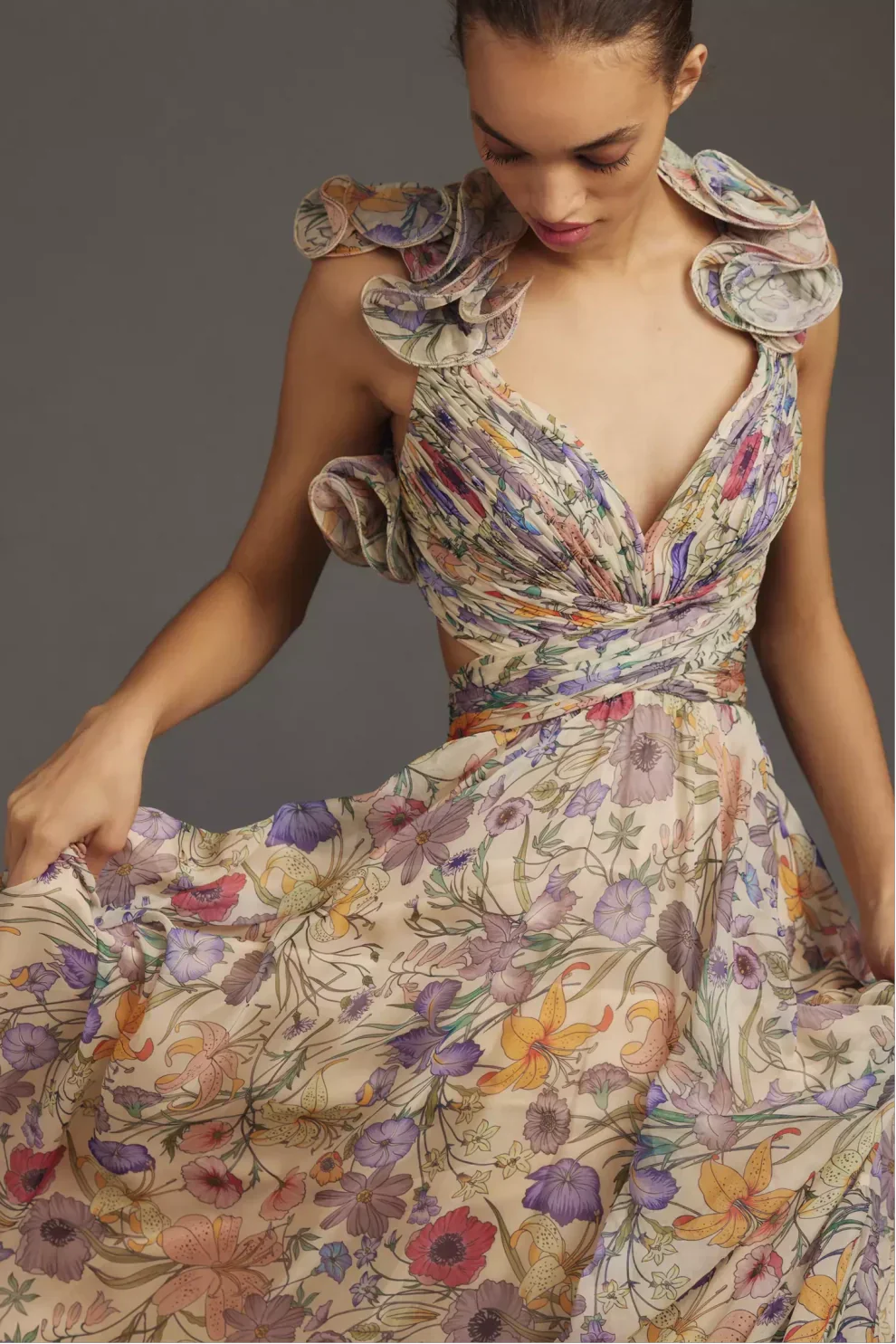 Juliet - Langes plissiertes Kleid mit Blumenmuster