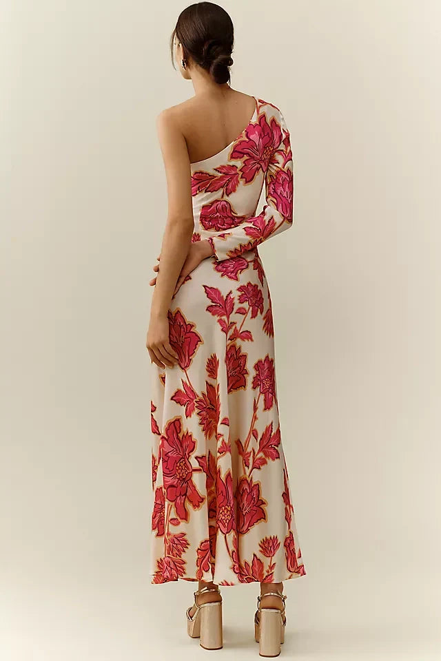 Valentina - Langes geblümtes Kleid mit einer Schulter