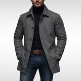Herren Wetterfester Mantel Mit Knopfleiste – Winddichte Wasserdichte Jacke – Grau