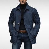 Herren Wetterfester Mantel Mit Knopfleiste – Winddichte Wasserdichte Jacke – Marineblau