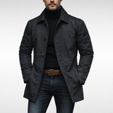 Herren Wetterfester Mantel Mit Knopfleiste – Winddichte Wasserdichte Jacke – Schwarz
