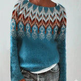 Andrea | Damen-Winter-Weihnachtspullover mit nordischem Muster – Hellblau