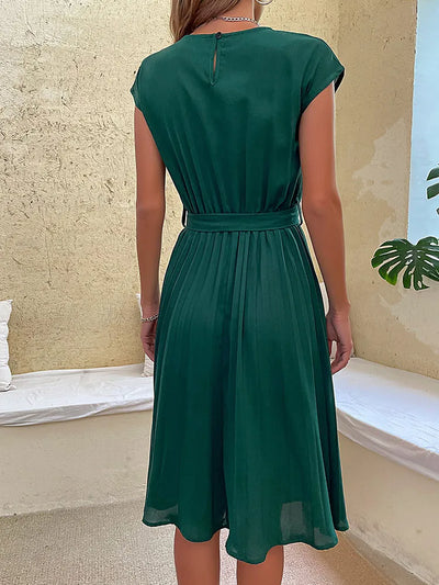 Kurzärmliges Plisseekleid Für Damen | Midi