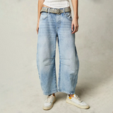 Jeans Damen | Barrel Leg & Lässig mit Vintage-Wash – Hellblau