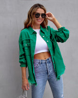 Jeansjacke Damen | Oversized Passform & Trendiger Used-Look – Dunkelgrün