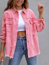 Jeansjacke Damen | Oversized Passform & Trendiger Used-Look – Dunkelrosa